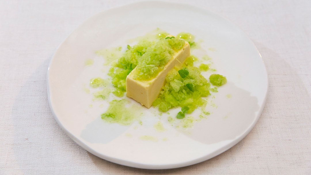 Passionfruit and Yuzu Chiboust with Pineapple and Coriander Granita