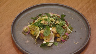 Turmeric Roasted Cauliflower, Dhal Mustard and Mint Chutney