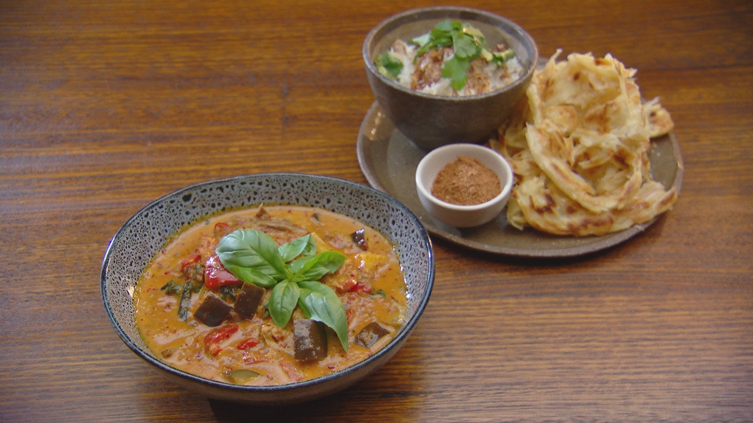 Thai Red Duck Curry with Roti Canai and Coconut Rice