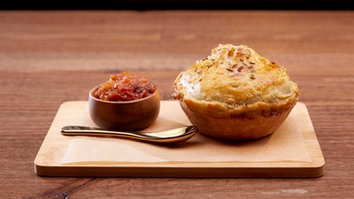 Chicken, Pancetta and Leek Pie with Tomato and Apple Chutney