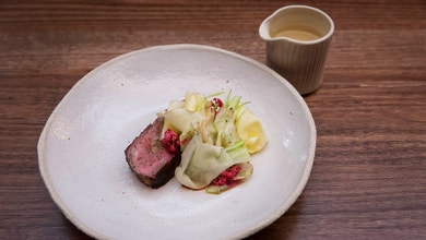 Rib Eye Steak, Parsnip Ribbons and Pickled Caulini