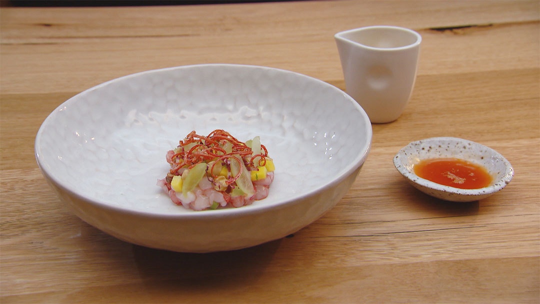 Scarlet Prawn Crudo with Beef Fat