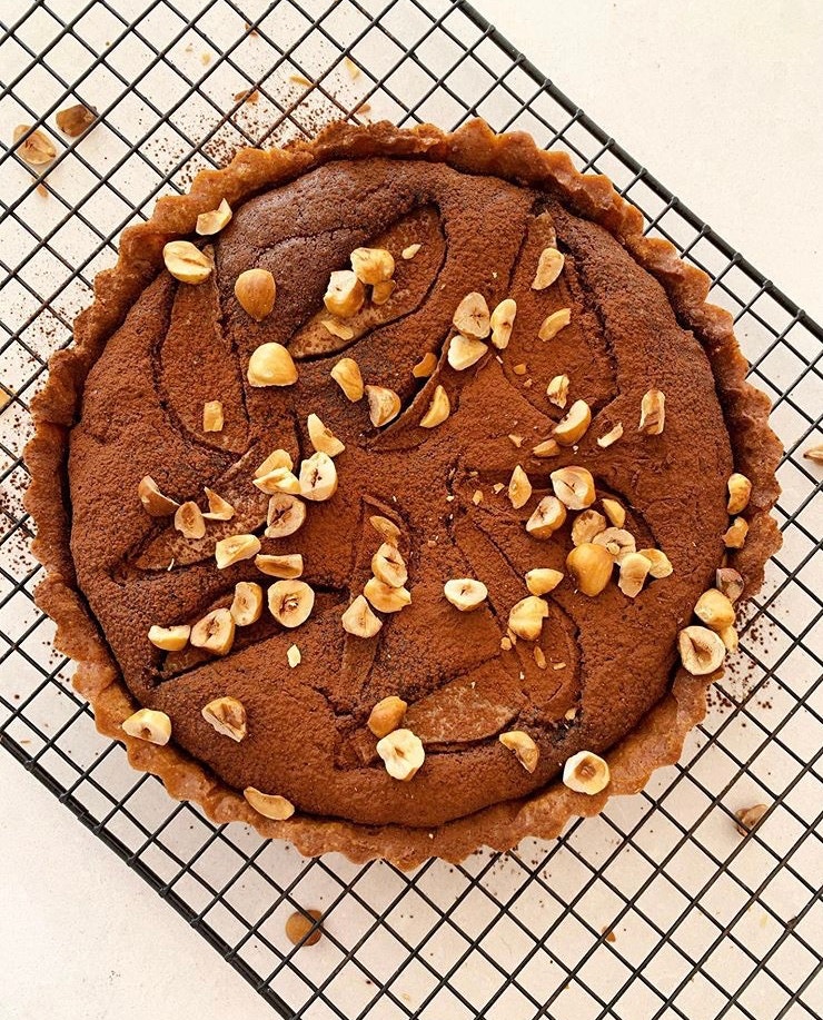 Chocolate, Hazelnut and Pear Frangipane Tart