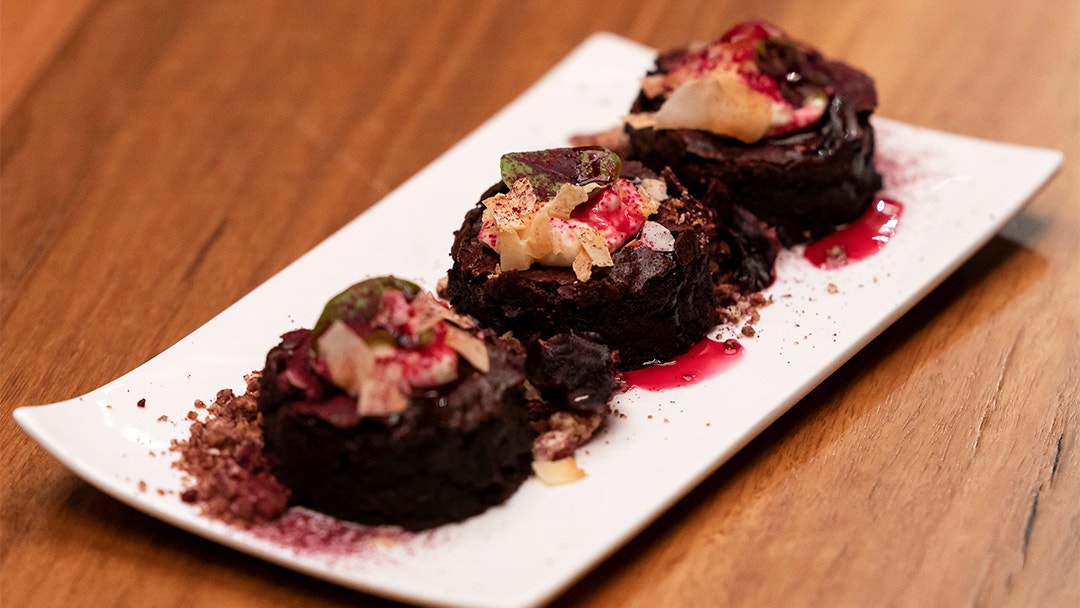 Brownies With Candied Beetroot, White Chocolate and Beetroot Rocks