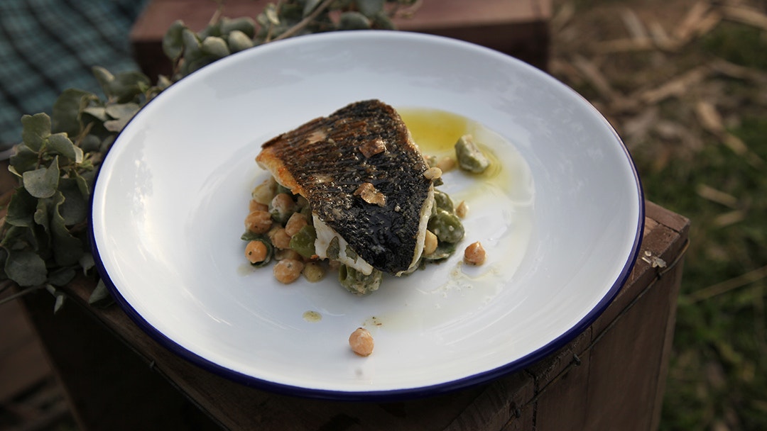 Murray Cod and Salt Bush Salad with Lemon Myrtle Dressing