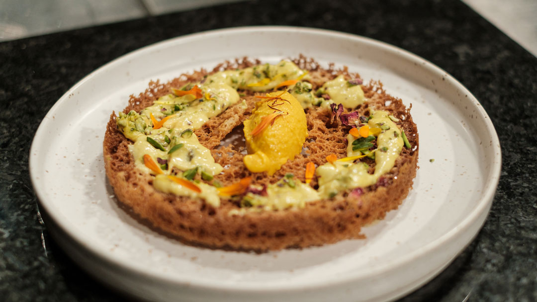 Ghevar with Carrot Sorbet