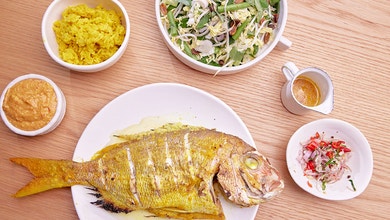 Whole Snapper, Nasi Kuning, Karedok Saland and Sambal Matah