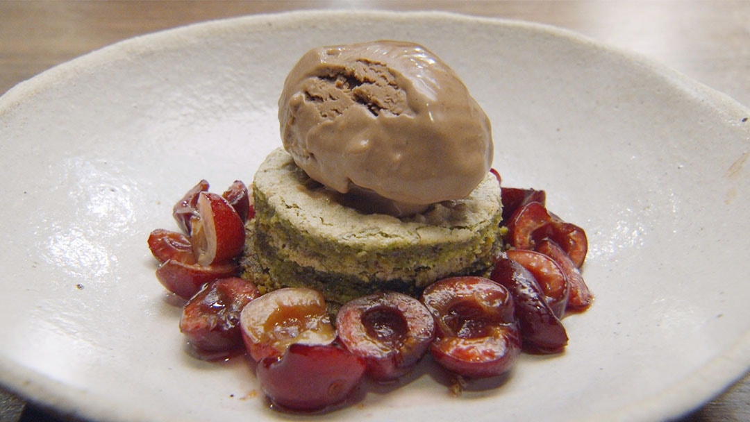 Pistachio Sable and Joconde with Chocolate Sichuan Ice Cream