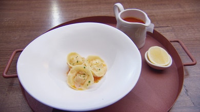 Scampi Tortellini with Tomato Broth