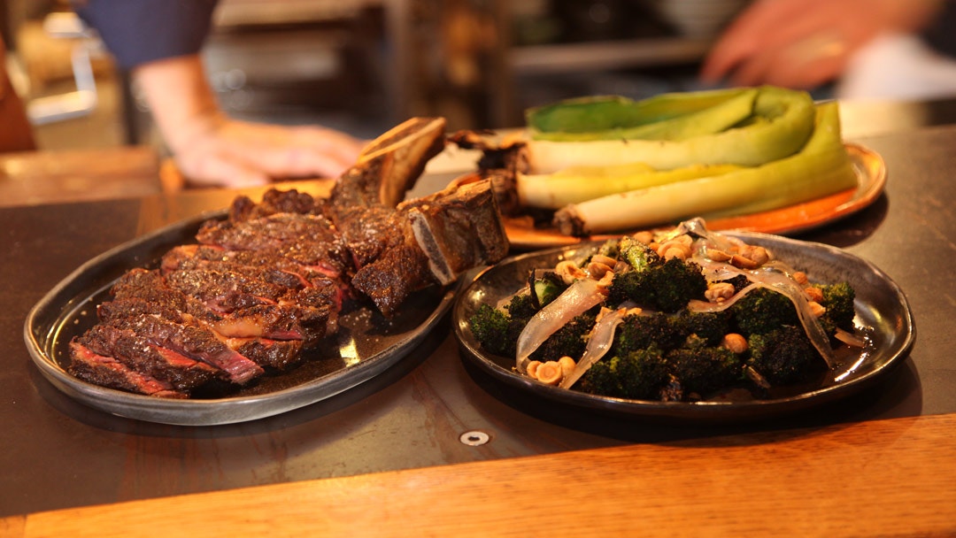 Dry Aged Beef Rib Eye, Chargrilled Broccoli and Leeks