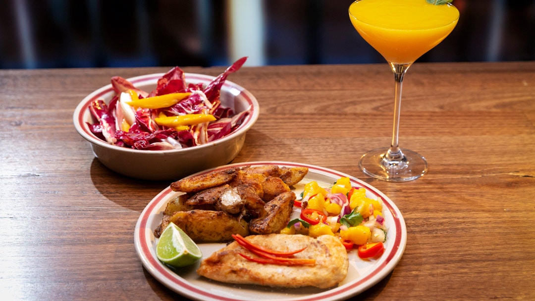 Cajun Chicken & Potatoes with Mango Salsa, Radicchio Salad