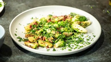 Sautéed Brussels Sprouts with Toasted Almond Gremolata