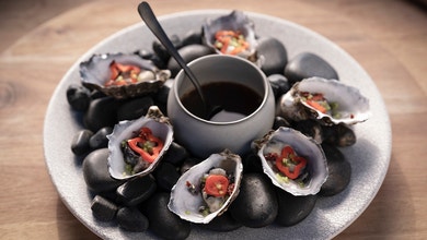 Grilled Smoky Oysters with Smoky Soy Sauce and Coconut Vinaigrette