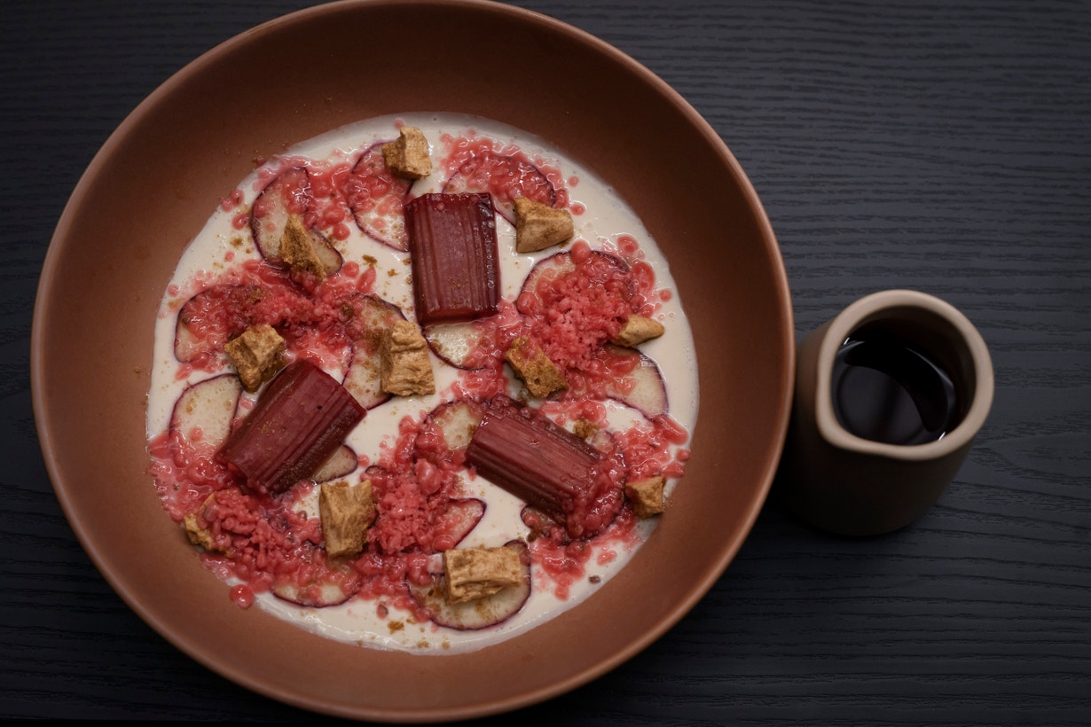 Cumin Panna Cotta with Rosemary and Rhubarb