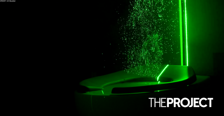 Green lasers reveal you should close the toilet lid before you flush