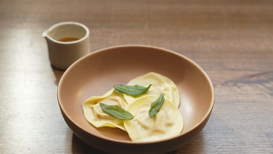 Pumpkin & Red Miso Ravioli with Burnt Butter Sauce