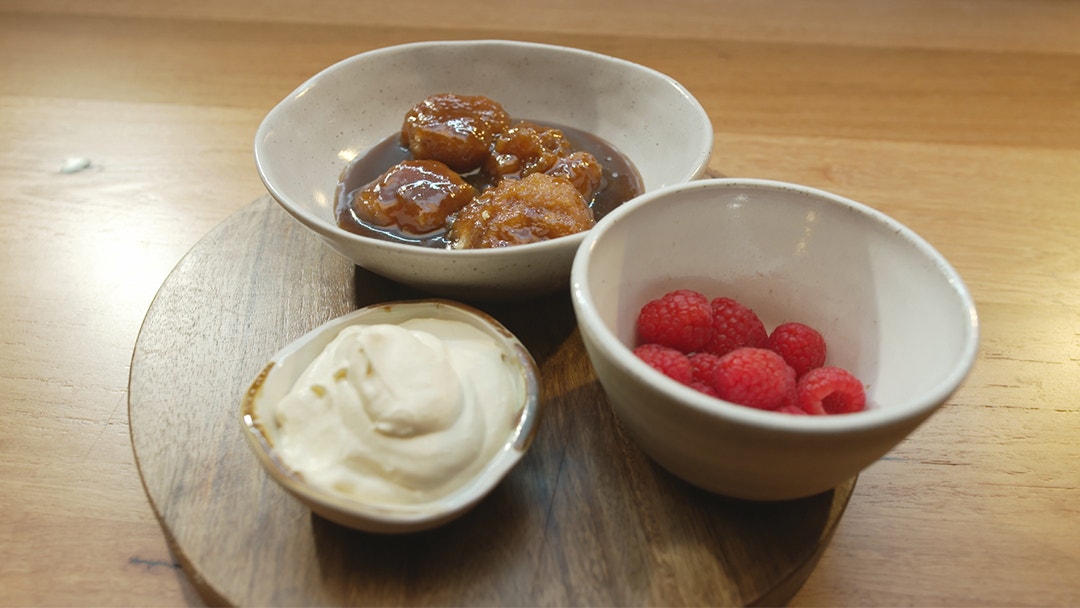 Caramel Dumplings with Baileys Cream