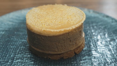 Ice Cream Sandwich with Toblerone Ice Cream and Orange Sugar Tuile