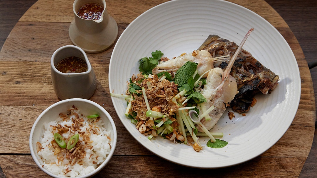 Hibachi Grilled Dory with Asian Apple Salad and Nam Jim Dressing