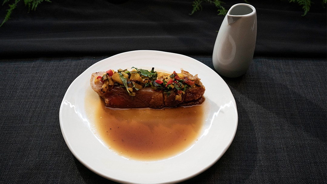 Pork Belly with Pork Sauce and Charred Salsa