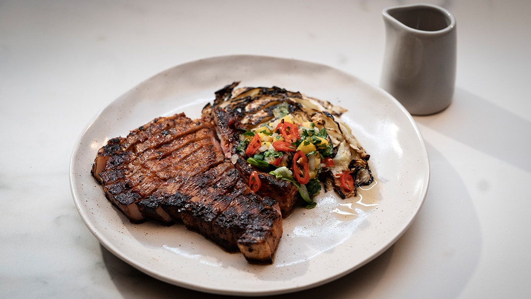 Tamarind Glazed Pork Chop and Charred Cabbage