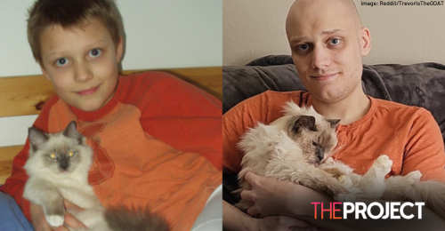 Man Recreates 20-Year-Old Photo With Pet Cat