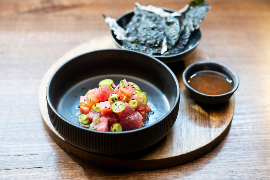 Watermelon and Tuna Salad with Crispy Nori Chips