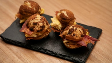Bacon & Egg Choux Buns with Savoury Chive Custard