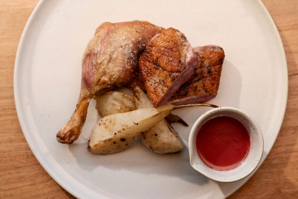 Duck Two Ways with Pear and Berry Sauce