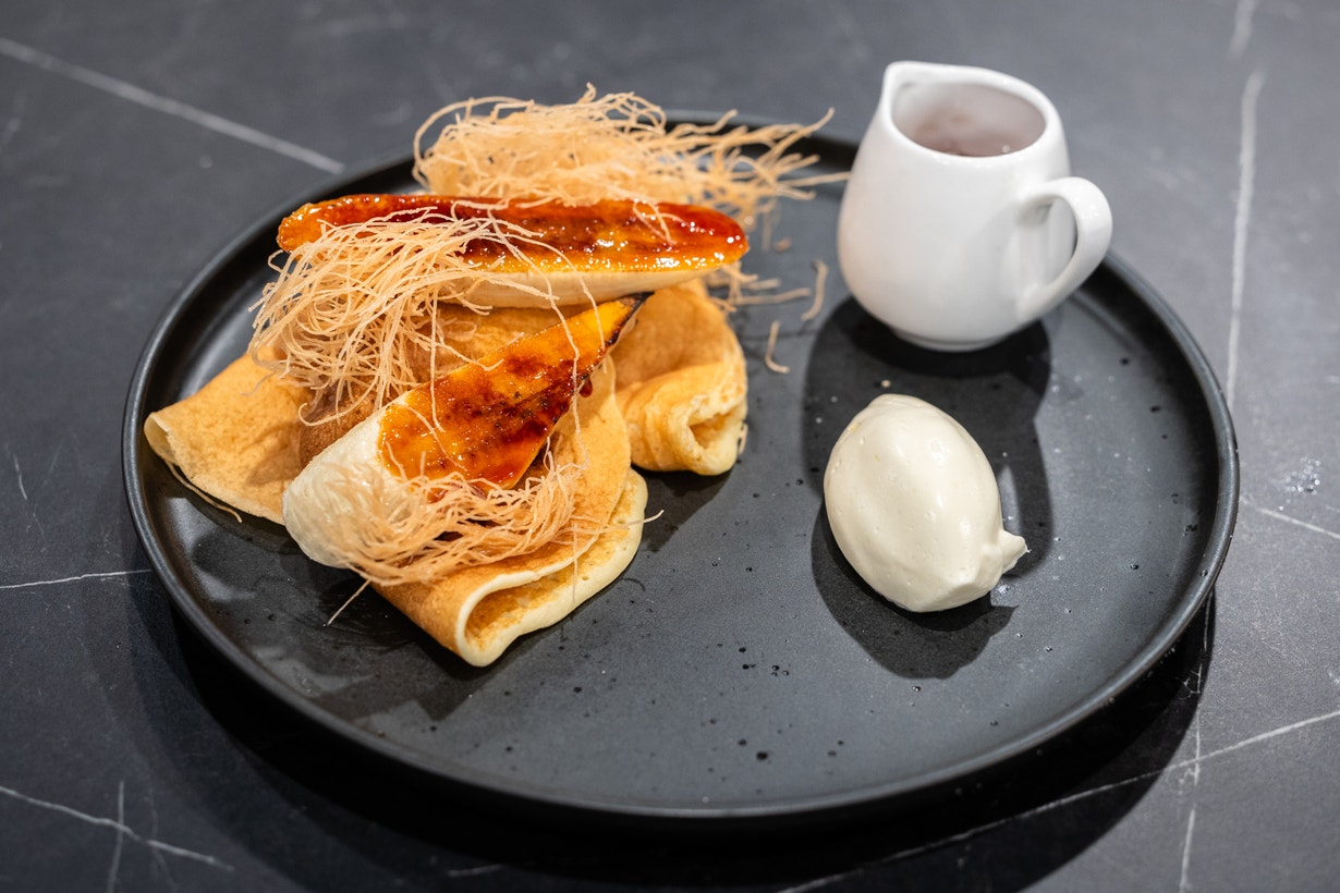 Banana Crepes with Crispy Katifi