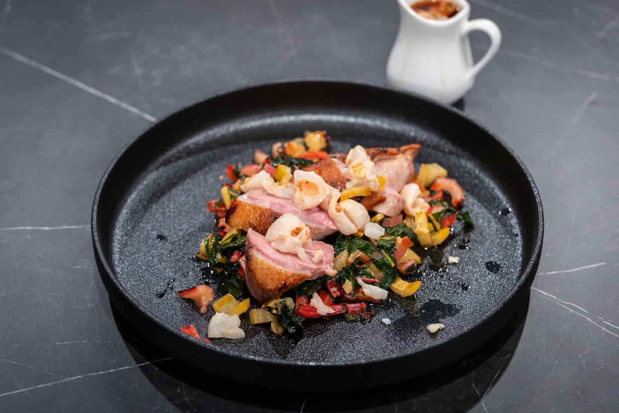 Duck a l’Lychee with Rainbow Chard