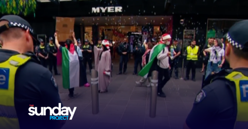 Pro-Palestine Protest Outside Myer Christmas Windows