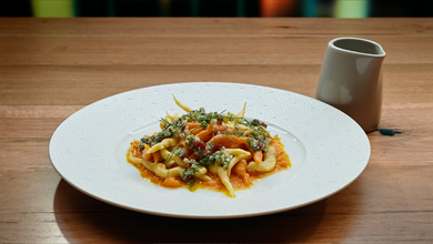 ‘Twisties’ - Trofie Pasta with Corn, Carrot, Peanut Verde and Lime  Beurre Noisette