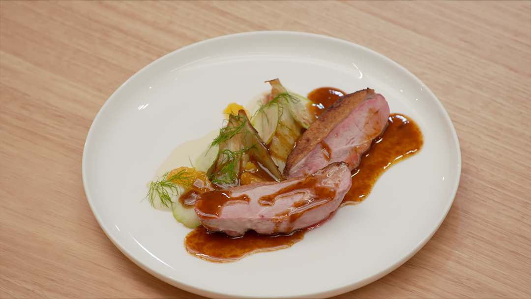 Duck With Celeriac Puree, Roasted Fennel and Apple