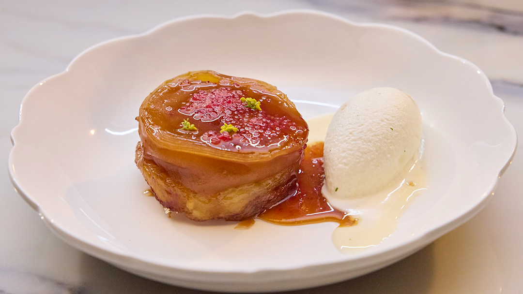 Apple Tarte Tatin With Apple Finger Lime Caramel, Fennel Crumb And Anise Myrtle Ice Cream