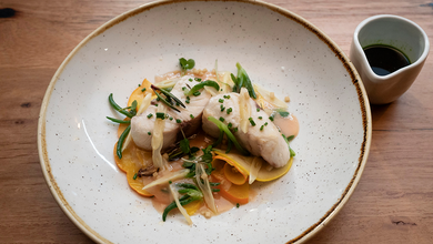 Brown Butter Poached Kingfish Squash And Sea Greens