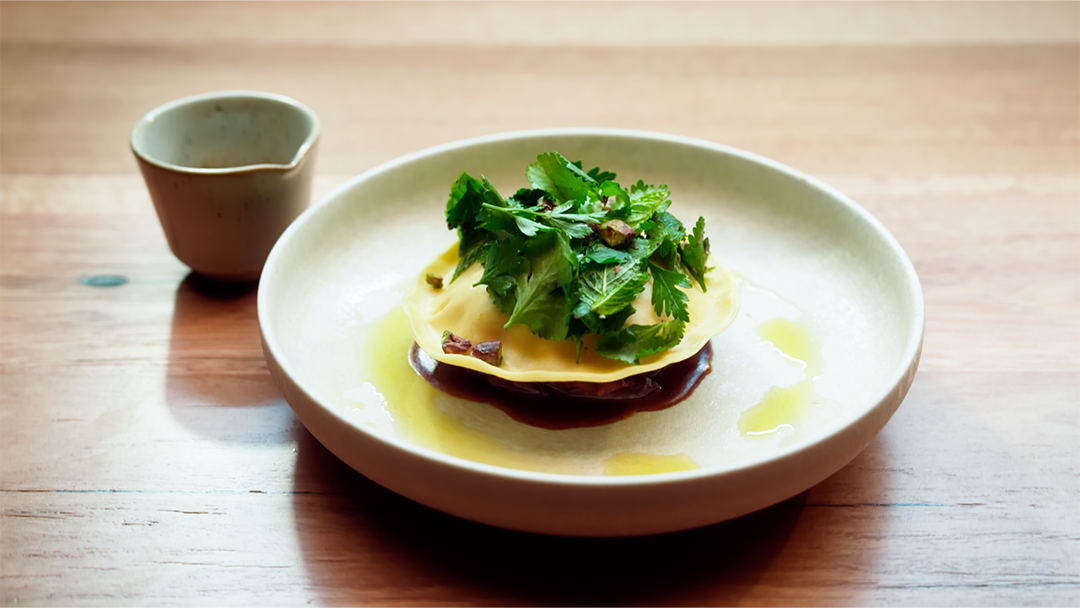 Herb Ricotta Raviolo with Braised Lamb Shank